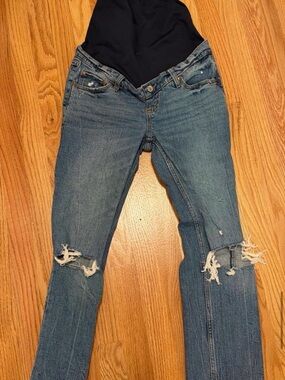 Abercrombie & Fitch maternity full panel Blue Distressed Skinny Maternity Jeans